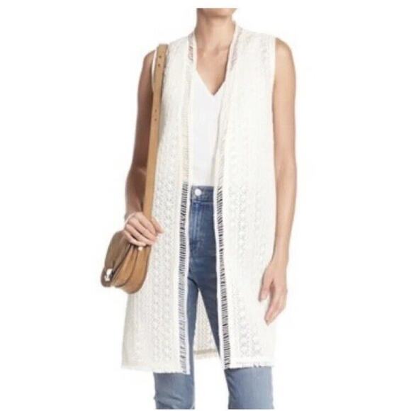 Elie Tahari Cream White Crochet look Darlene Vest M, Sleeveless Duster Open Knit - Picture 1 of 15